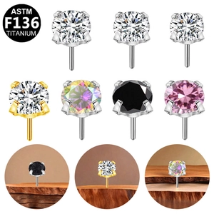 ASTM F136 titanium earring tops with colorful zircon stones in various settings