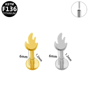 Detail of G23 titanium flame flat back stud showing internal thread assembly and size