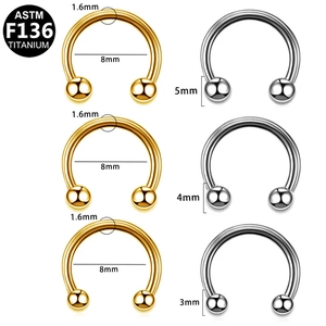 G23 titanium horseshoe ring with 1.6mm gauge and internal screw balls in various sizes