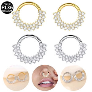 ASTM F136 titanium clicker ring with cubic zirconia stones for nose and ear piercing