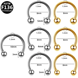 G23 titanium horseshoe rings for septum or cartilage in various sizes and finishes