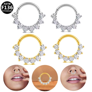 ASTM F136 titanium hinged segment ring with zircon stones in gold and silver finish