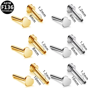 ASTM F136 titanium labret studs met ster en hart in gouden en zilveren afwerking