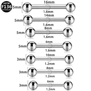 Clous de piercing en titane ASTM F136 avec filetage interne en différentes tailles