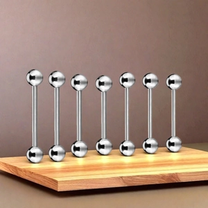 Lot de 7 piercings barbell en titane argenté pour langue et téton avec boules rondes