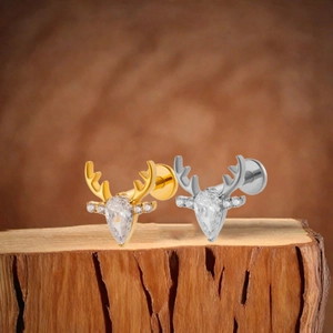 Rendier labret studs van titanium met druppelvormige kristallen in goud en zilver