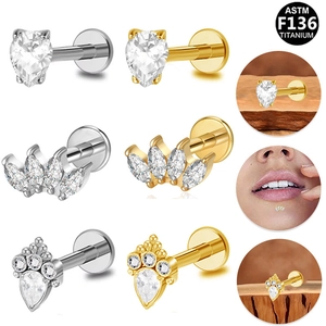 Bijoux de Piercing à Lèvre en Cuivre Strass Filetage Interne Marquise Goutte Couronne Labret Boucle d'Oreille pour Femme