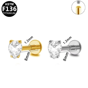Piercing labret en titane ASTM F136 avec zircon en forme de poire en argent et or