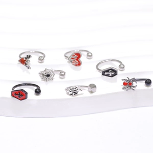 7Pcs gothic stainless steel body piercing set featuring spider heart and coffin designs