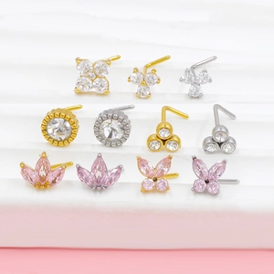 Surgical stainless steel butterfly nose stud set with cubic zirconia stones in multi colors