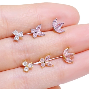 Minimalist butterfly and leaf stainless steel nose rings with zircon in silver and gold