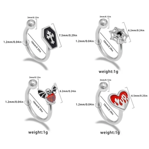 Gothic style 16G stainless steel nose rings with spider web and coffin designs