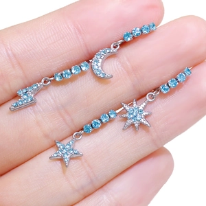 Celestial lightning bolt and star earrings in 316 stainless steel with blue rhinestones