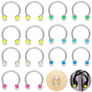 Stainless Steel Horseshoe Circular Barbell Piercing Jewelry With Colorful Beads For Nipple Lip Nose Unisex Body Piercing Accessories