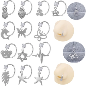 316L Surgical Steel Nose Ring With Zirconia Inlaid Star Butterfly Bear Charms Body Piercing Jewelry For Men And Women