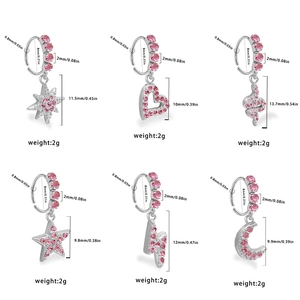 Anelli per naso in acciaio inox con strass rosa a forma di cuore, stella e serpente