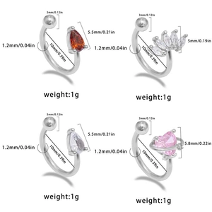 Titanium steel butterfly nose ring set with zircon and heart shape gemstones