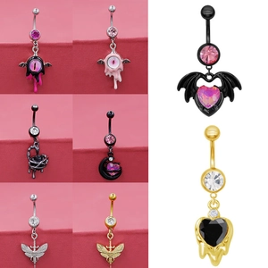 Piercing all'Ombelico Gotico in Lega di Zinco con Strass Ali di Pipistrello Cuore Luna Occhio Donna Punk Gioielli
