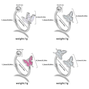 Set of titanium steel butterfly nose rings with sparkling zircons in various colors