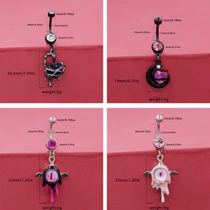 Piercing ombelico mostro pipistrello con design a cuore e luna in acciaio inossidabile