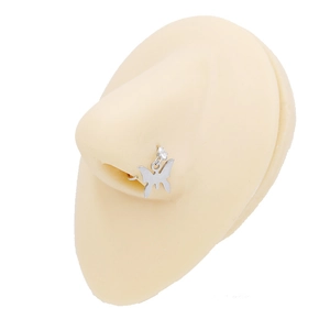 Detailed view of butterfly pendant nose ring with zircon on silicone model