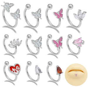 French Rural Style Butterfly Heart Lip Ring Stud Copper Inlaid Rhinestone Labret Piercing Jewelry Sweet Nose Ring For Women Men