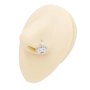 Minimalist stainless steel nose ring with a cute bear pendant and clear cubic zirconia stone