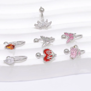 Collection of butterfly and heart zircon surgical steel body piercing jewelry for women