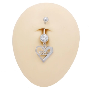 Piercing ombelico in acciaio inossidabile con zircone e ciondolo a cuore 520