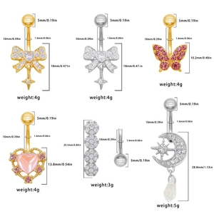G23 Titan Bauchnabelpiercings mit Kristallschleifen und Schmetterlingsanhängern in Gold