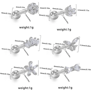 Lot de 6 boucles d'oreilles minimalistes en acier chirurgical avec zircon et mesures