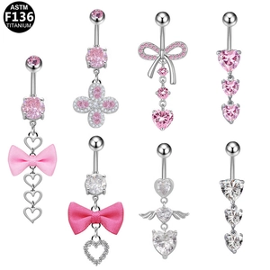 Piercing Ombelico in Titanio ASTM F136 per Donna Cuore Ali Fiocco Satin Zirconia Gioielli per il Corpo Regalo