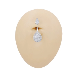 Macro di piercing per ombelico in argento con zirconi bianchi a goccia scintillanti