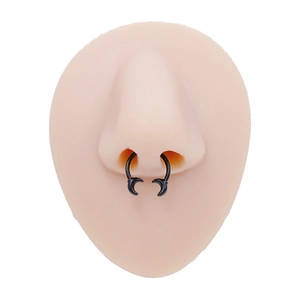 Black stainless steel horseshoe septum ring with crescent ends on a realistic nose model
