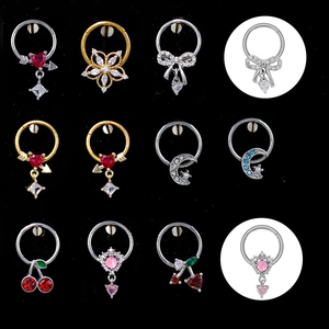 Stainless Steel Hinged Septum Nose Ring Clicker For Women Men Heart Arrow Moon Cherry Flower Zirconia Body Piercing Jewelry