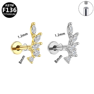 Λεπτομέρεια από τιτάνιο F136 labret με ζιργκόν μαρκίζ και δομή σπειρώματος βίδας