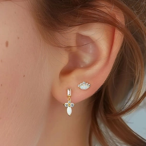 Pendientes F136 de titanio oro con opale corona de circón y colgantes de gota