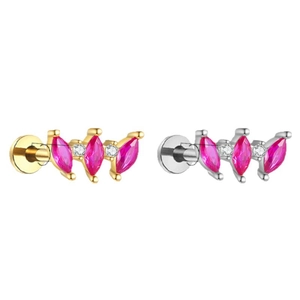 Pendientes de titanio con circonita rosa marquise en acabados oro y plata