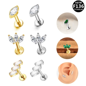 ASTM F136 Titane Labret Clou Marquise Strass Boucle d'Oreille Cartilage Filetage Interne Piercing Lèvre Bijoux Pour Unisex