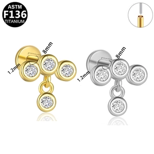 Piercings de titanio ASTM F136 con estrellas de circón para el hélix y el cartílago