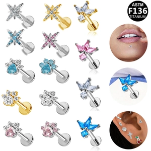 G23 Titanium Labret Lip Studs Butterfly Star Paw Shape Zirconia Internally Threaded Piercing Stud Earrings ASTM F136 Titanium Body Jewelry