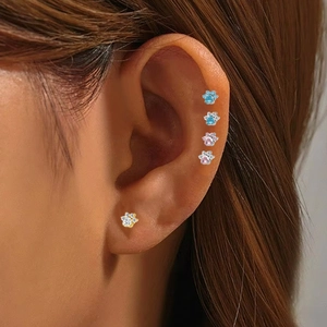 G23 titanium cat paw labret studs with colorful cubic zirconia for ear piercings
