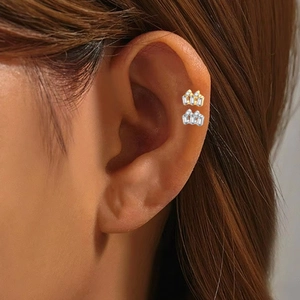 G23 titanium crown helix piercing stud with rectangle zircons in gold and silver