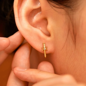 G23 titanium gold dagger stud earring with zircon inlay for cartilage piercing