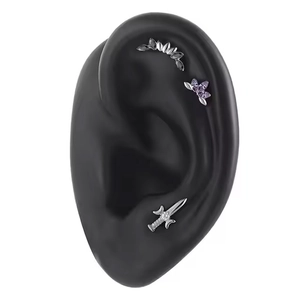G23 titanium internal thread ear studs set with marquise zircon and sword design