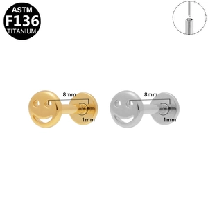 ASTM F136 titanium smiley push-in labret oorknopjes set in goud en zilveren kleur