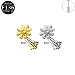 Detailed view of G23 titanium daisy earrings in gold and silver with 1.0x6mm size details