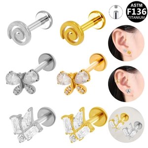 ASTM F136 Titanium Zirconia Intern Schroefdraad Labret Stud Vlinder Hart Spiraal Stijl Oorkraakbeen Piercing Sieraden