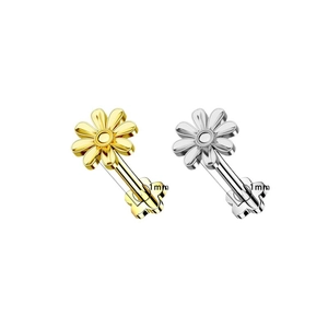 G23 titanium flower stud earrings with 1mm bar in gold and silver finish options