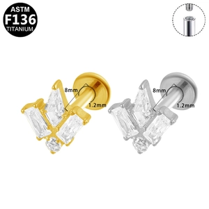 Detail van ASTM F136 titanium kroon labret-stud met interne schroefdraad en zirkoon